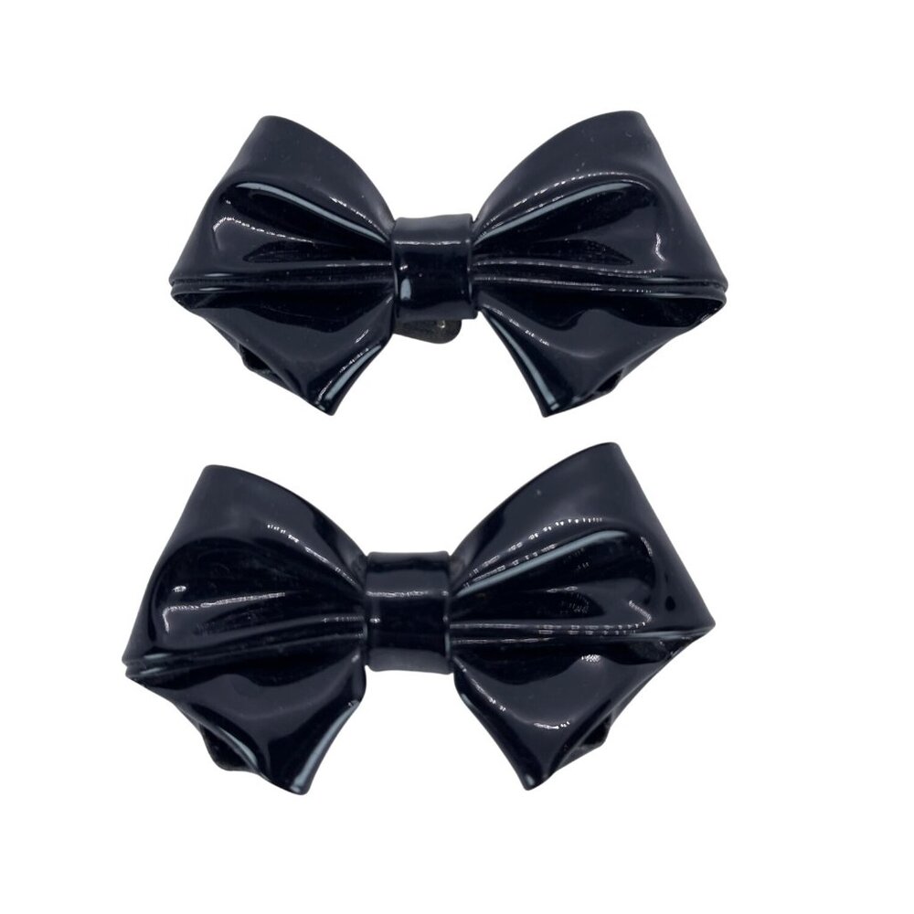Shoe Clips 2 Black Patent Leather Bow Charm MCM Vintage Classic Design Accessory - Picture 2 of 11